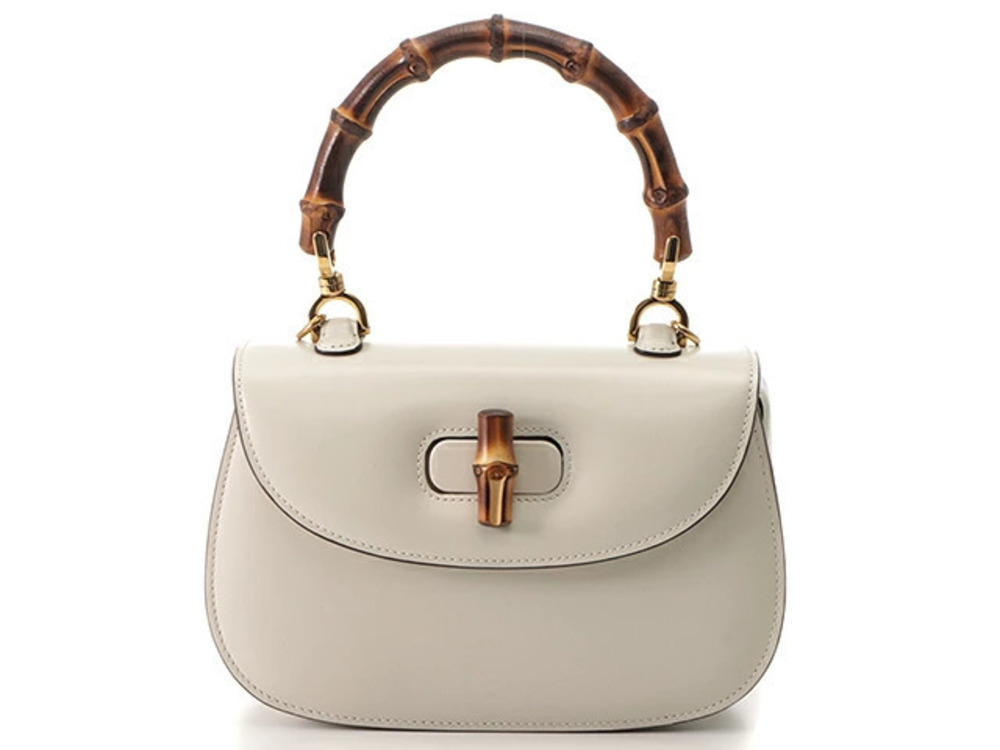 Gucci Bamboo Top Handle Shoulder Bag White Leather